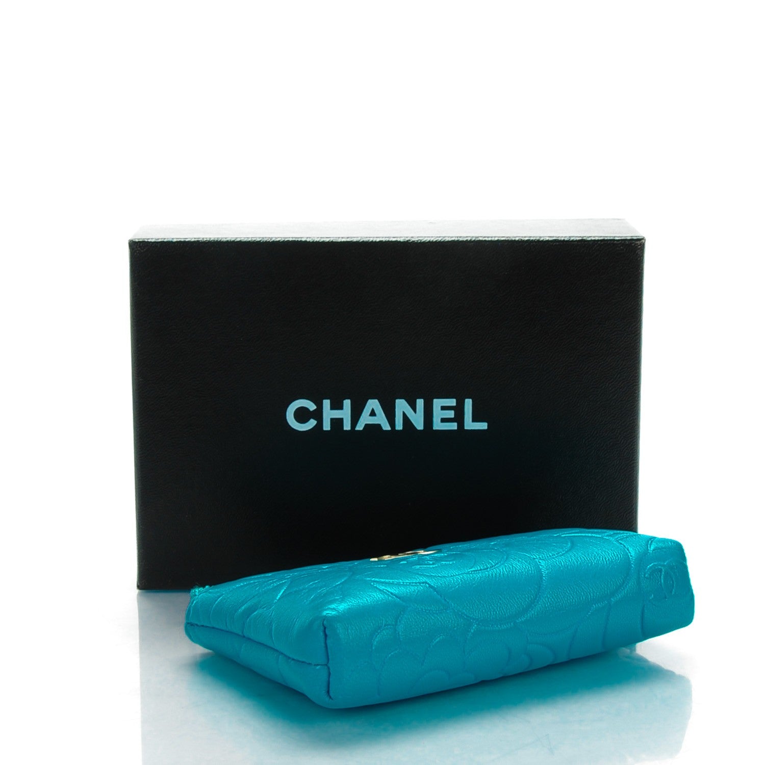 Chanel Lambskin Camellia Embossed Key Holder Case Turquoise 4 of 7