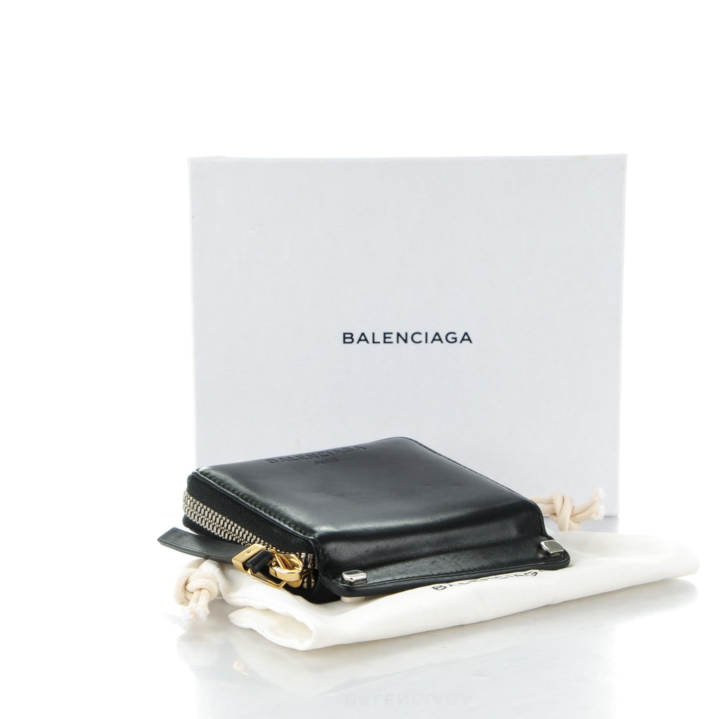 Calfskin Zip Card Wallet Black