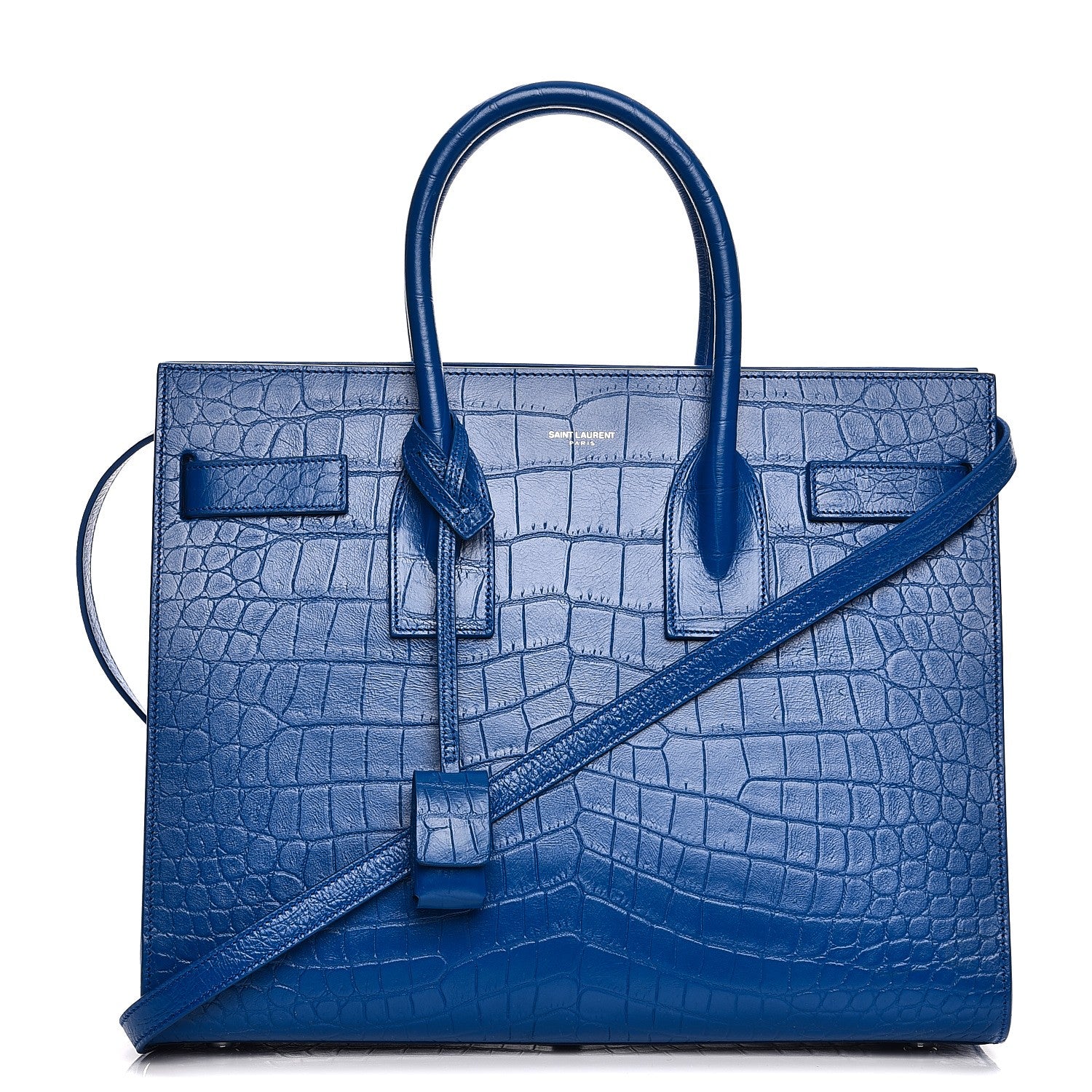 Saint Laurent Calfskin Crocodile Embossed Small Sac De Jour Royal Blue 1 of 10