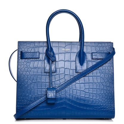 Saint Laurent Calfskin Crocodile Embossed Small Sac De Jour Royal Blue 1 of 10