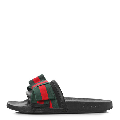 Gucci Satin Web Bow Slide Sandals 37 Black 1 of 10