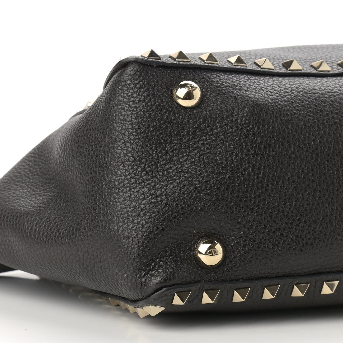 Grained Calfskin Small Rockstud Tote Black