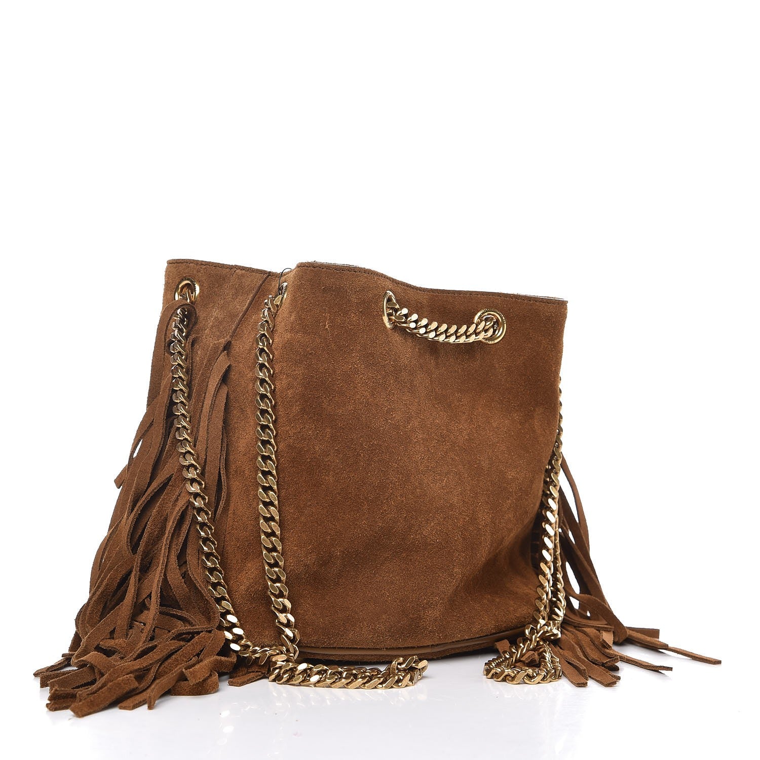 Saint Laurent Suede Calfskin Fringe Baby Emmanuelle Bucket Light Ochre 3 of 6