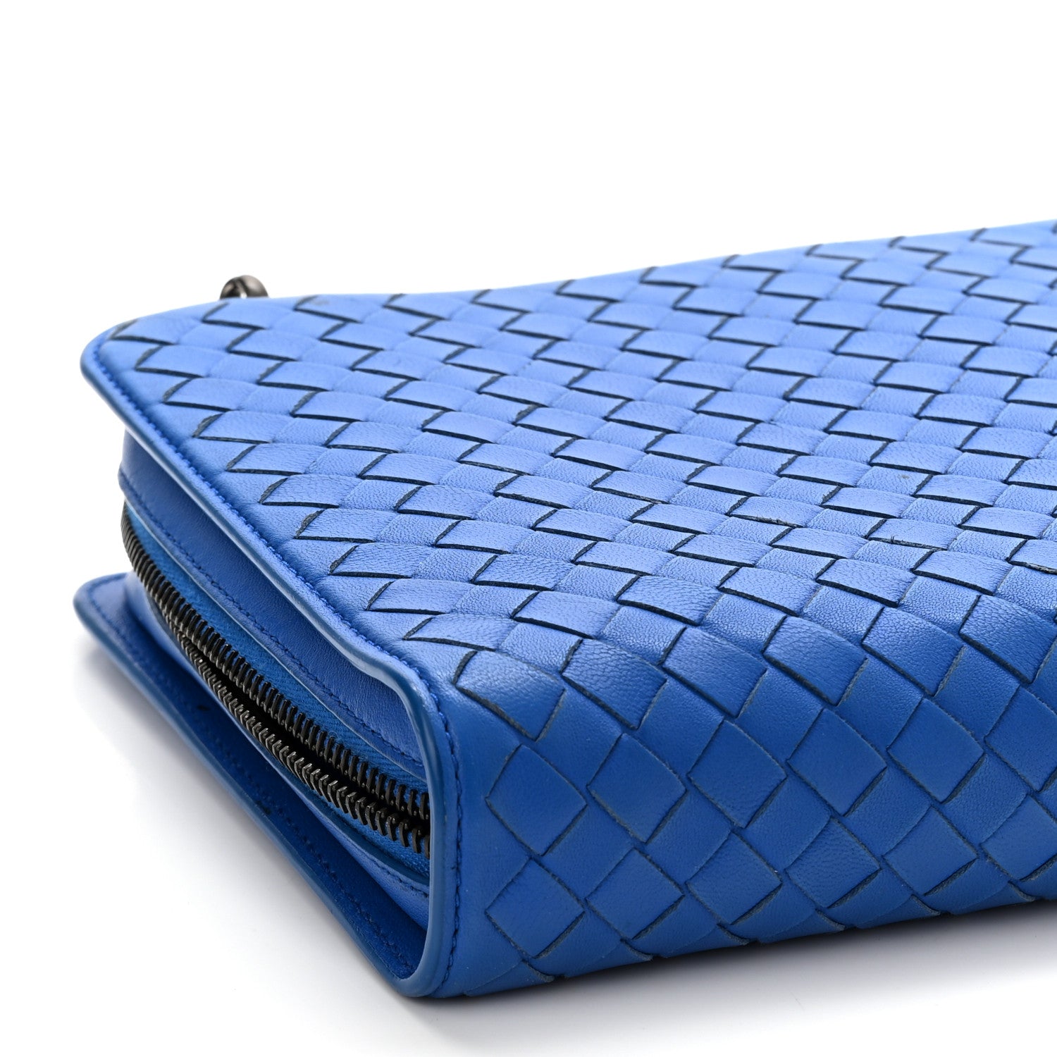 Bottega Veneta Nappa Intrecciato Zip Around Wallet On Chain Signal Blue 8 of 9