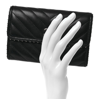 Chanel Lambskin Chevron Quilted Studded Small Flap Wallet Black 2 of 16