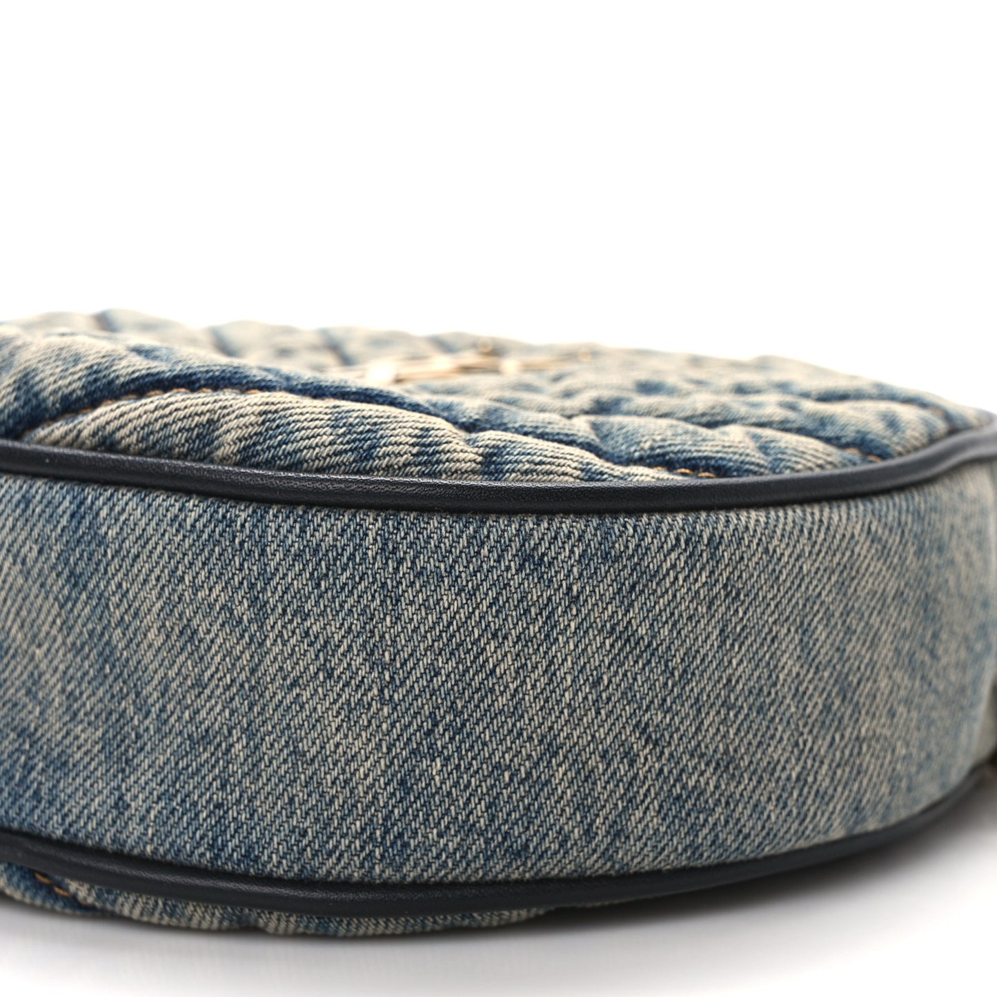 Denim Quilted Monogram Round Crossbody Bag Rodeo Blue