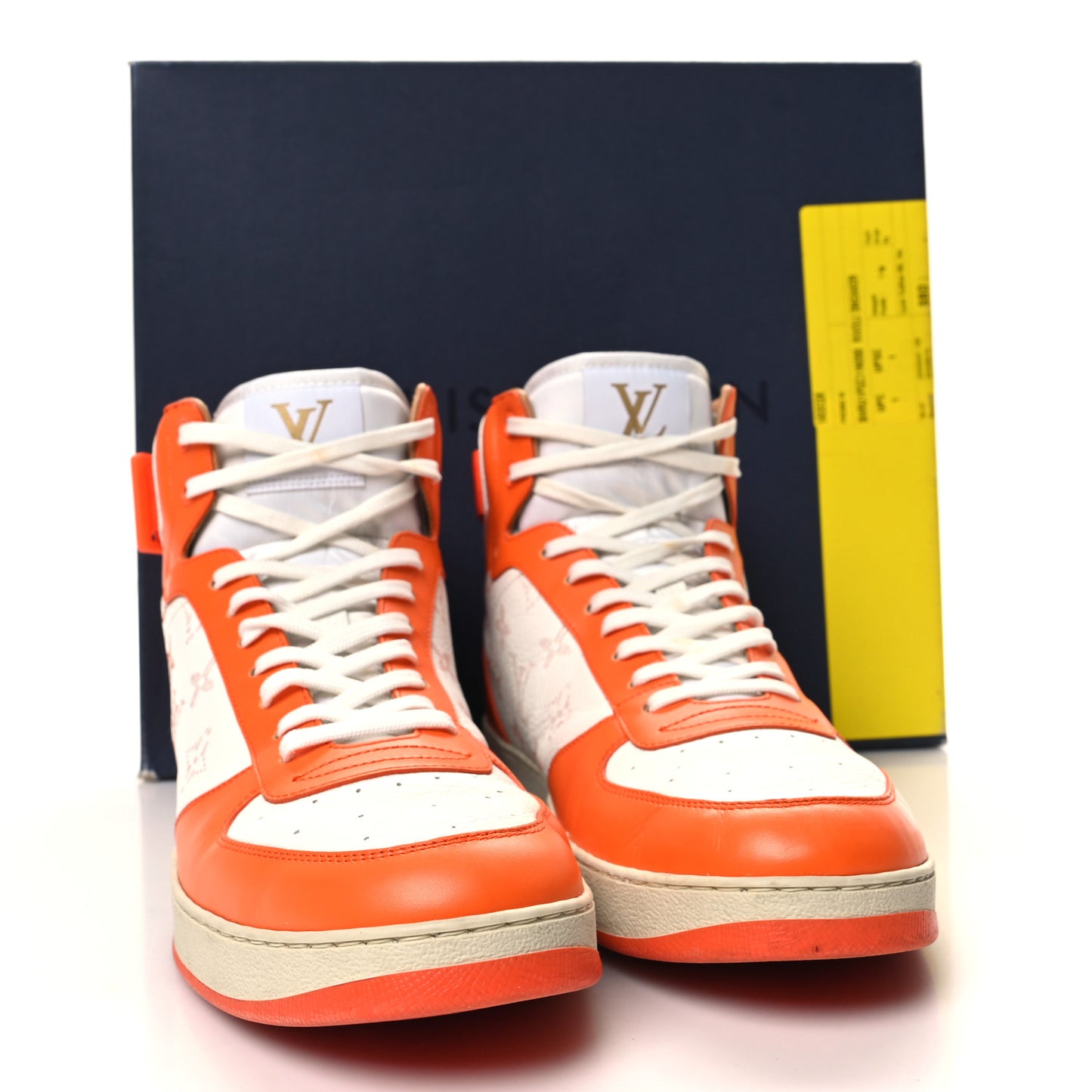 LOUIS VUITTON Calfskin Monogram Rivoli High Top Sneakers 9 Orange