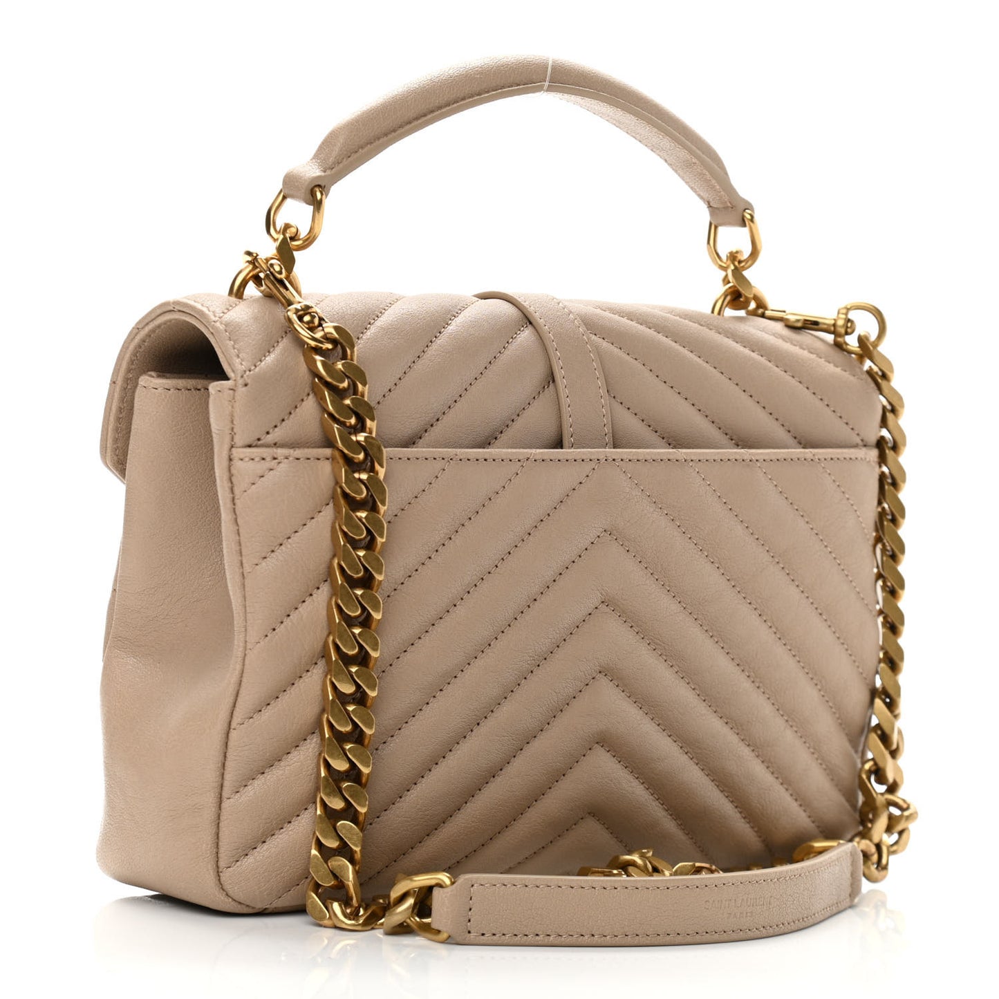Sheepskin Matelasse Chevron Monogram Medium College Bag Dark Beige