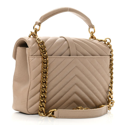 Saint Laurent Sheepskin Matelasse Chevron Monogram Medium College Bag Dark Beige 2 of 11
