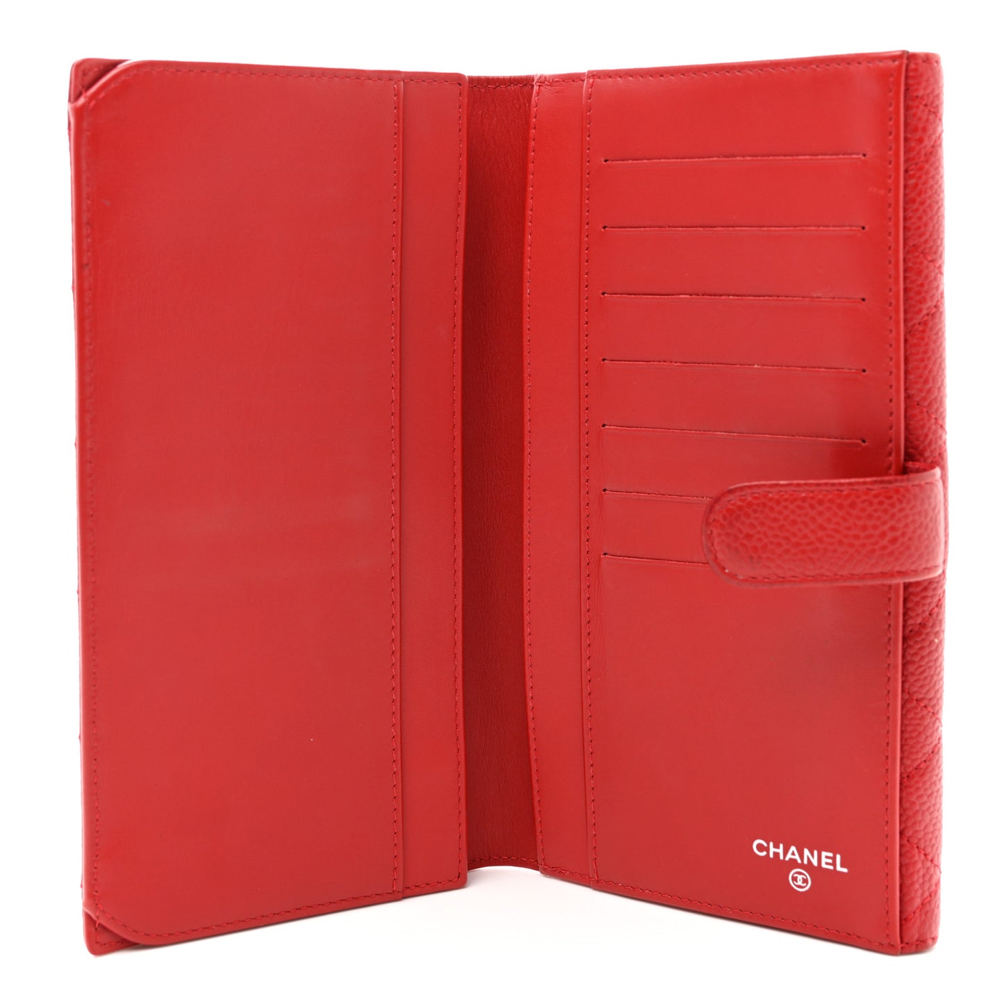 Caviar Quilted CC Long Double Wallet Red