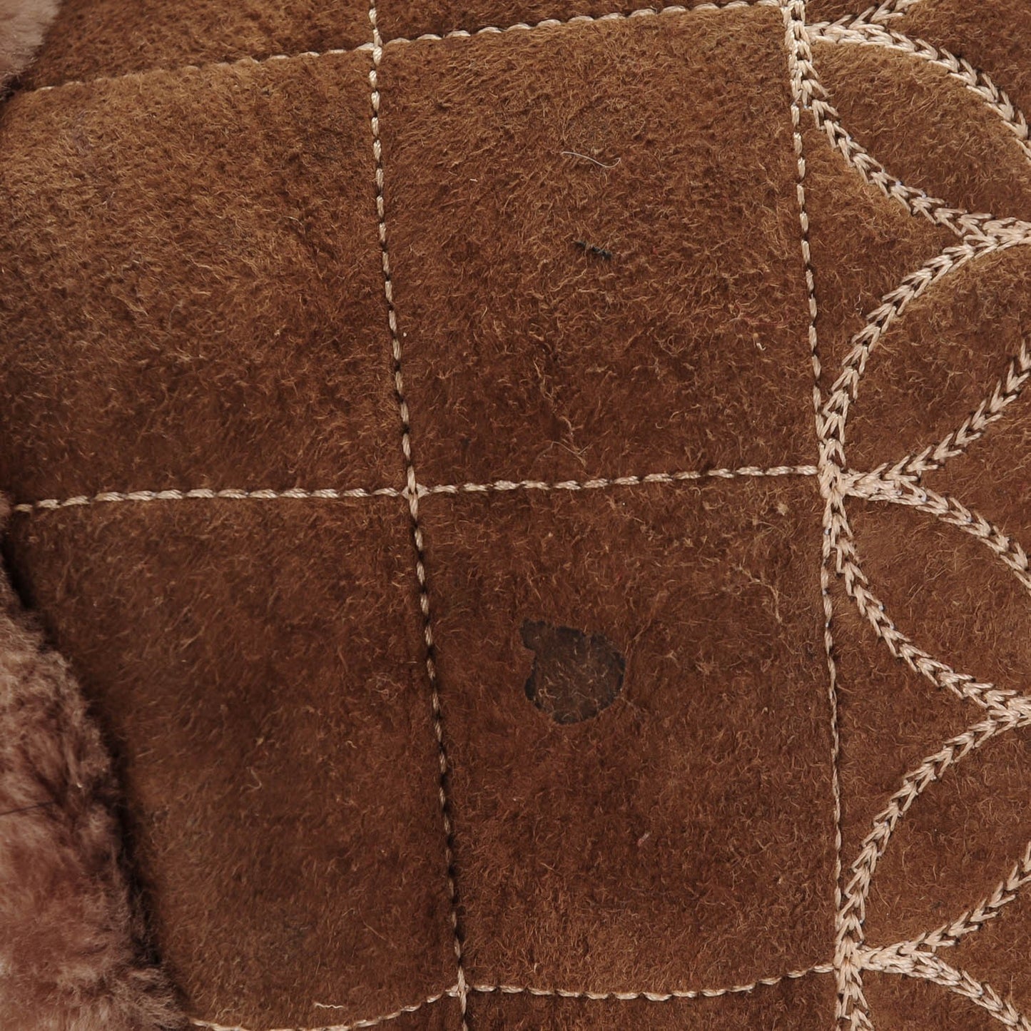 Shearling Suede Stiched CC Tote Dark Brown
