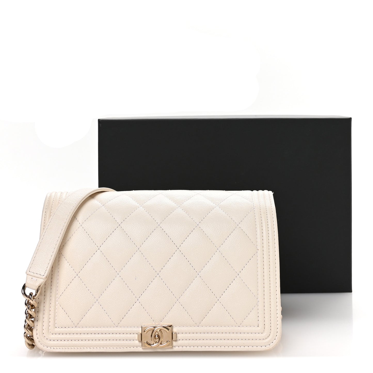 Caviar Quilted Boy Wallet On Chain WOC White