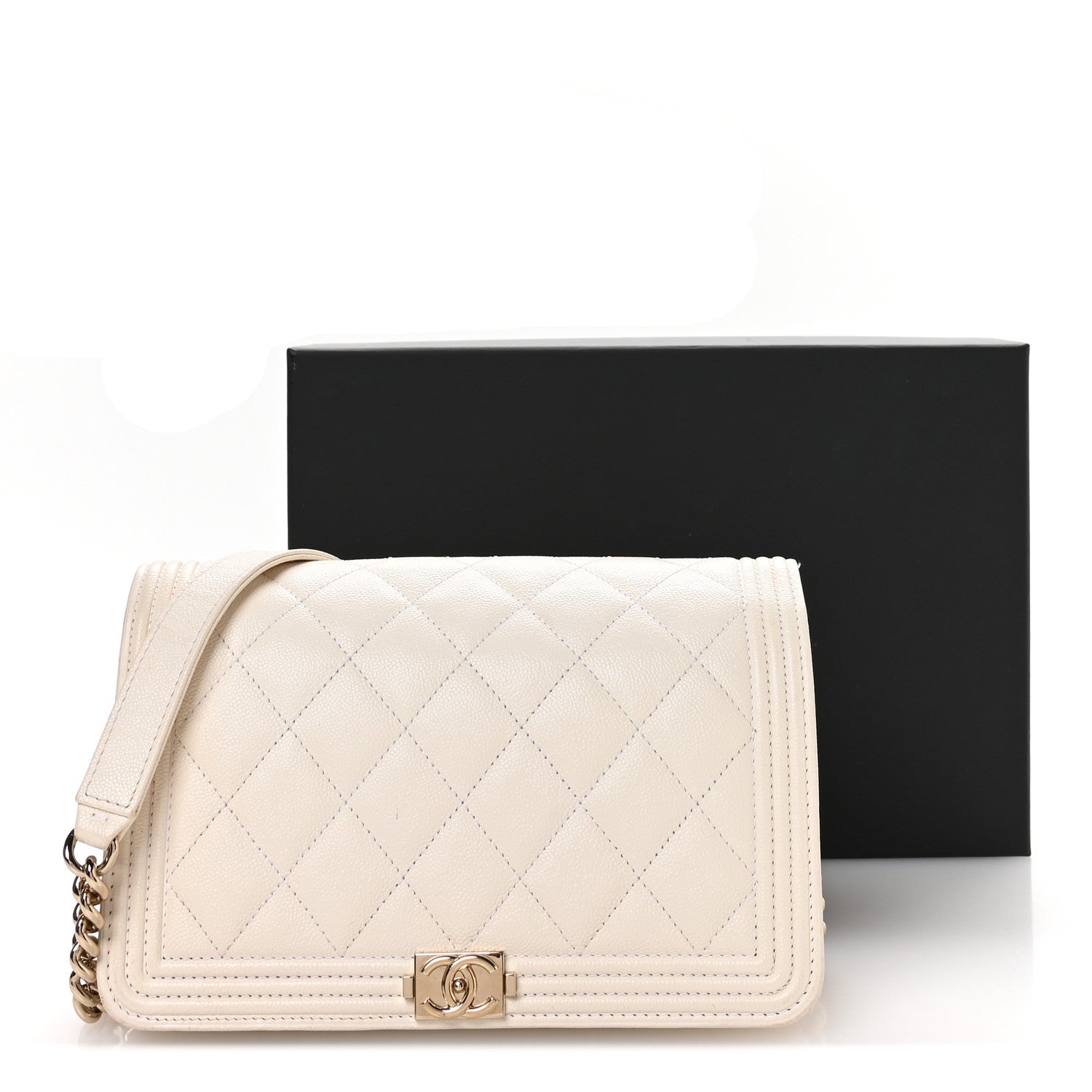 Chanel Caviar Quilted Boy Wallet On Chain WOC White 12 of 12