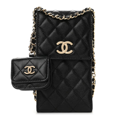 Chanel Caviar Quilted CC Airpods Pro and Phone Case With Chain Black 1 of 12