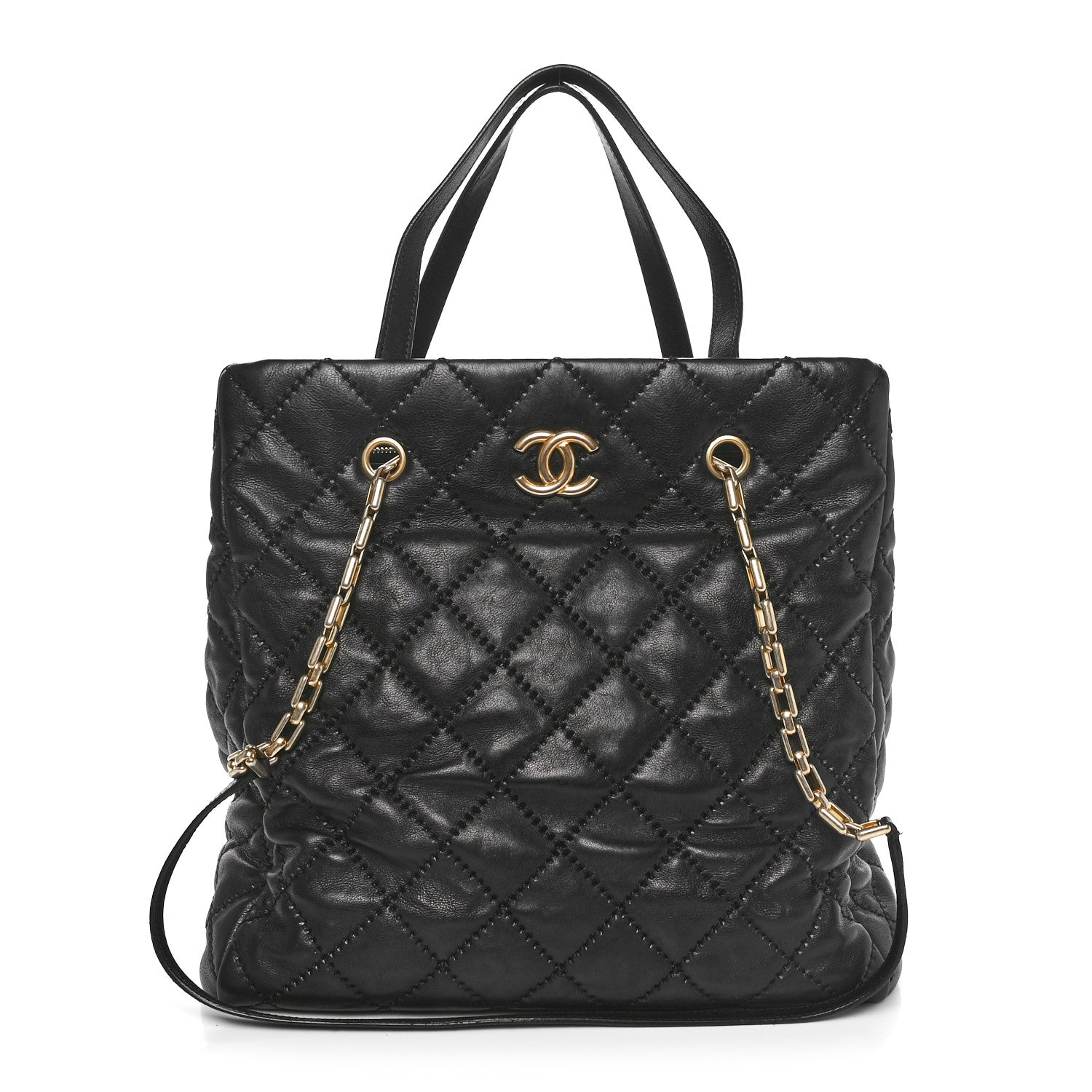 Chanel Calfskin Quilted Large Retro Chain Tote Black 1 of 10