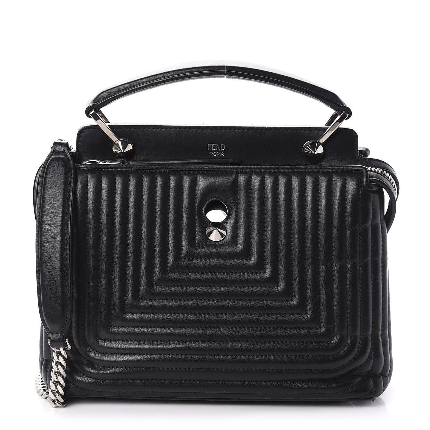 Shiny Nappa Trapuntata Small DotCom Click Top Handle Chain Satchel Black
