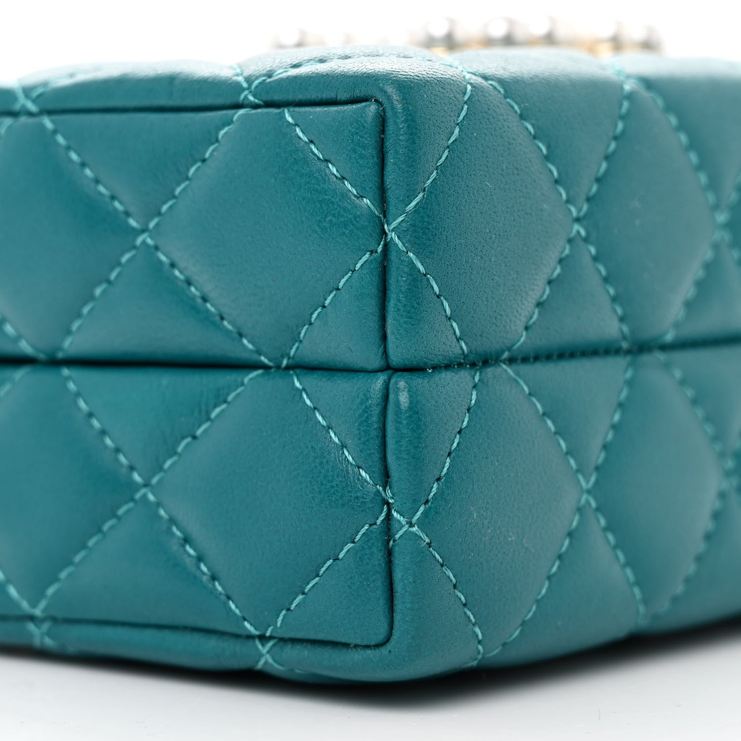 Chanel Lambskin Quilted Pearl CC Vanity Case Turquoise 10 of 11