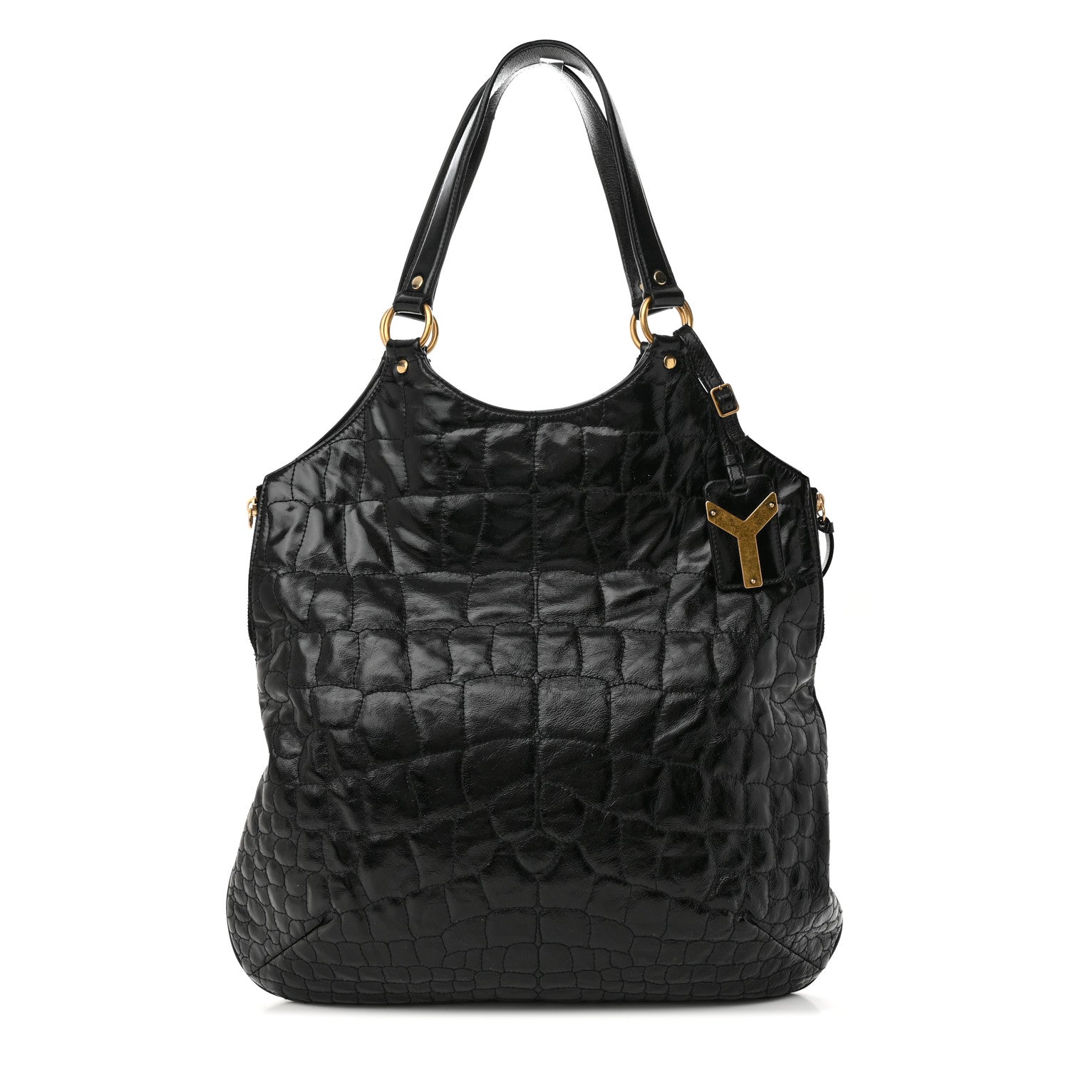 Saint Laurent Patent Crocodile Embossed Tribute Tote Black 1 of 15