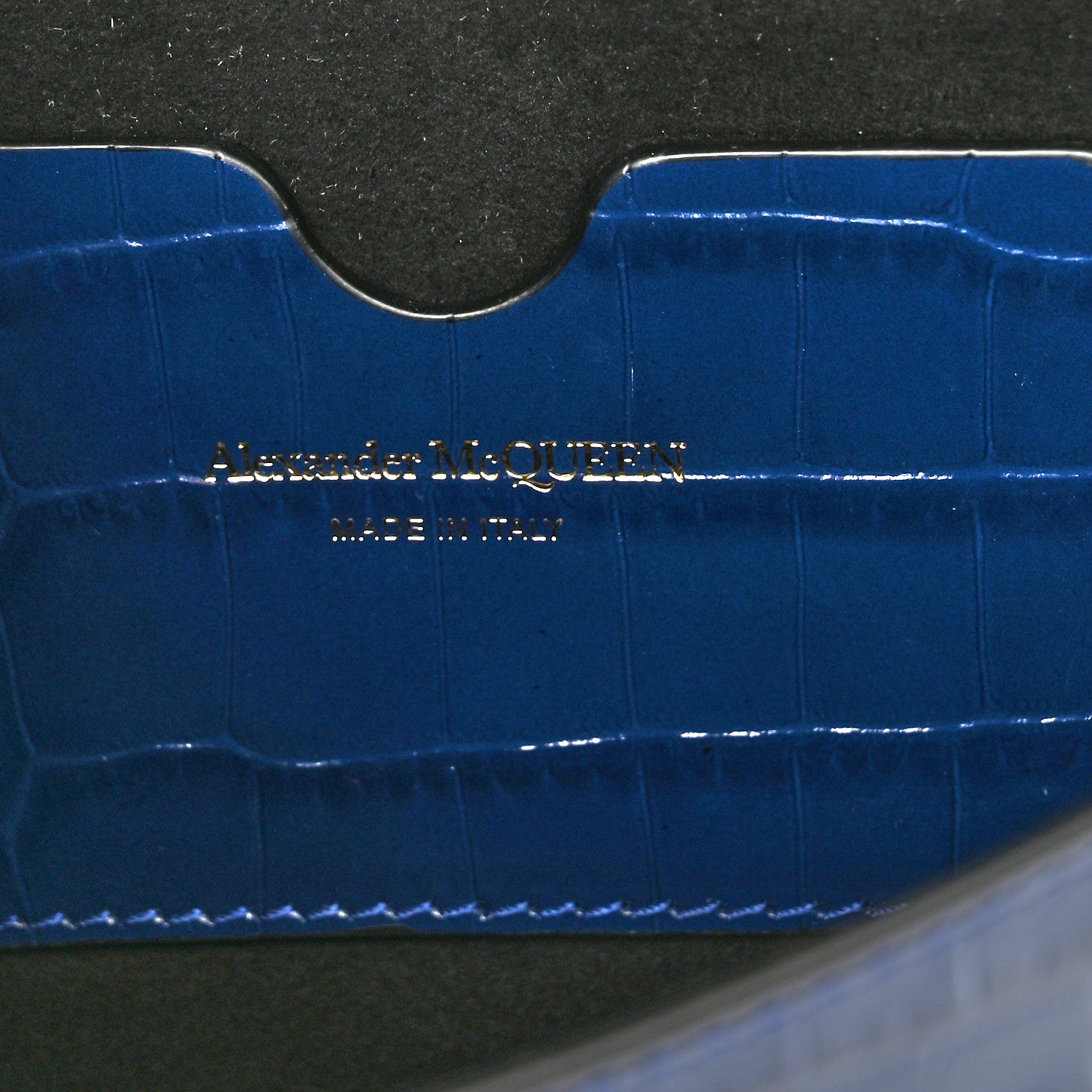 Alexander McQueen Calfskin Crocodile Embossed Skull Mini Crossbody Bag Deep Lapis Blue 6 of 11