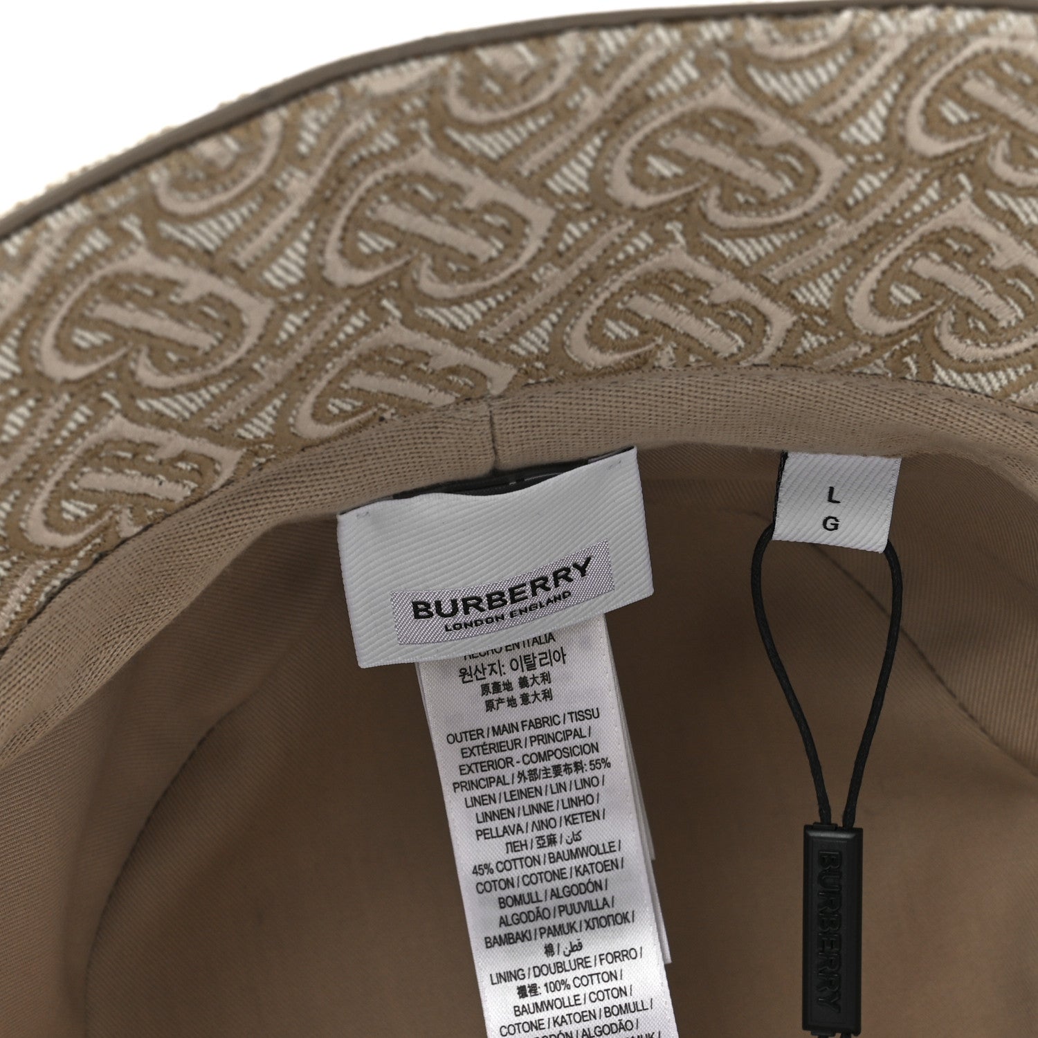 Burberry Linen Cotton Blend TB Embroidered Bucket Hat L Soft Fawn 7 of 8