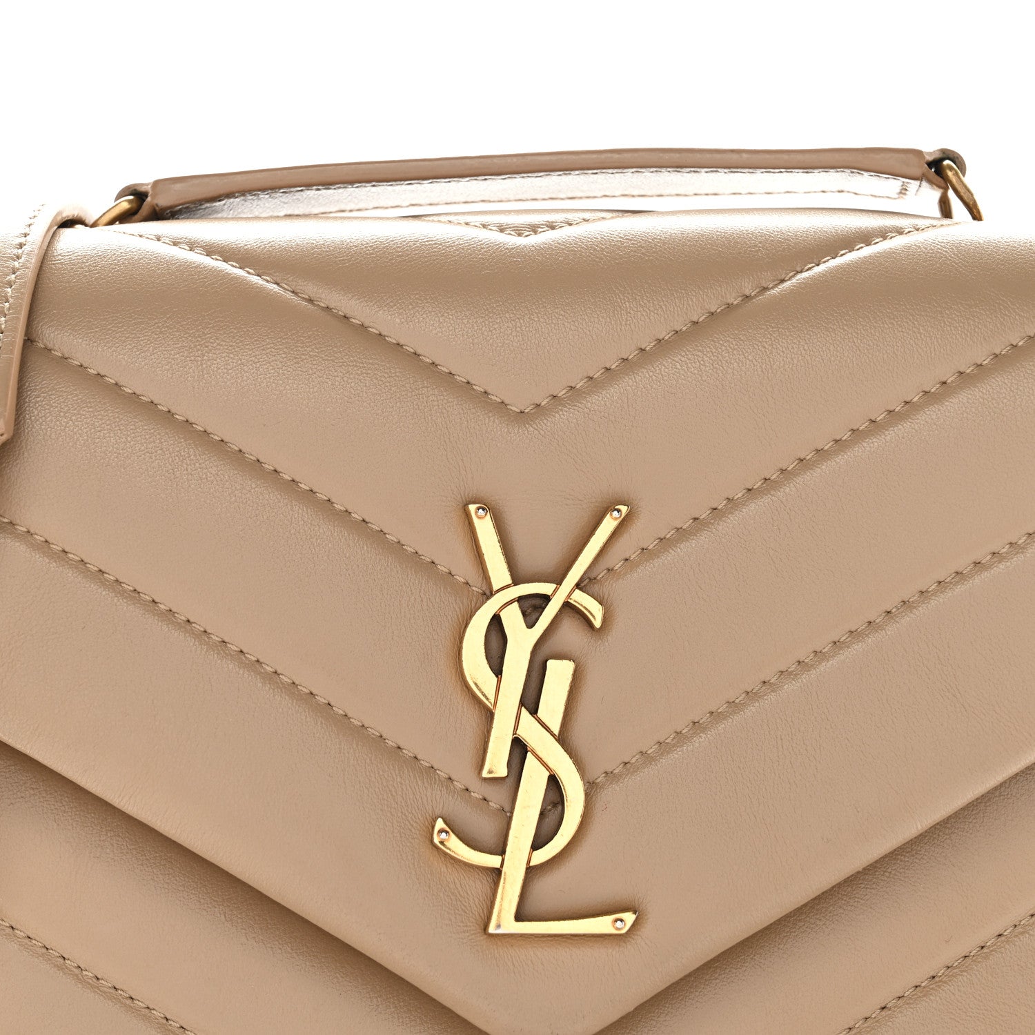 Saint Laurent Calfskin Y Quilted Monogram Small Loulou Chain Satchel Dark Beige 8 of 10