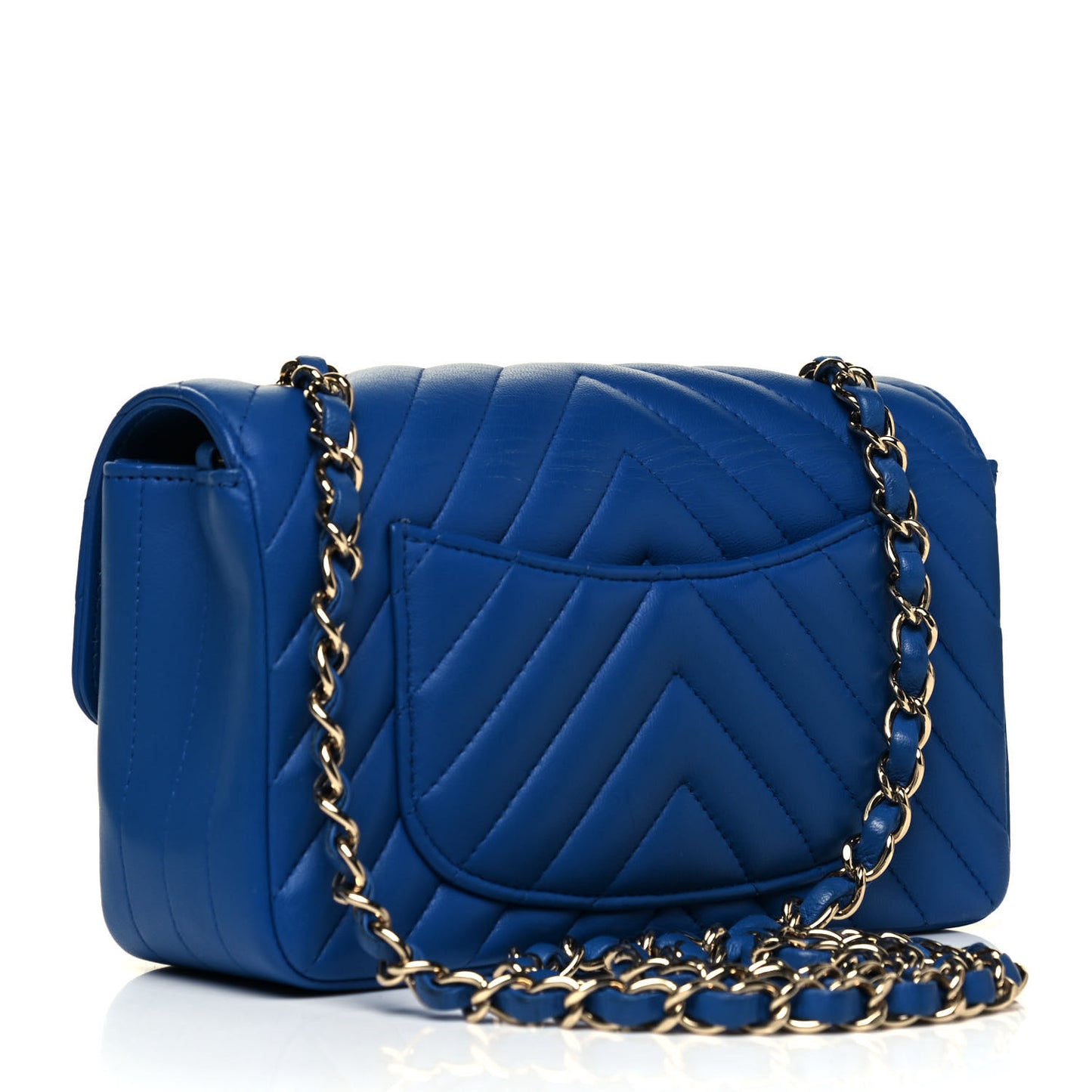 Lambskin Chevron Quilted Mini Rectangular Flap Blue