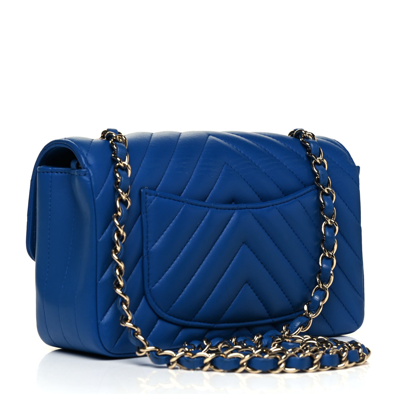 Chanel Lambskin Chevron Quilted Mini Rectangular Flap Blue 2 of 8