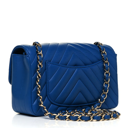 Chanel Lambskin Chevron Quilted Mini Rectangular Flap Blue 2 of 8