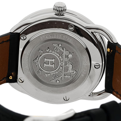 Hermes Stainless Steel Alligator Diamond Bezel Mother of Pearl 38mm Arceau Quartz Watch Noir 4 of 4