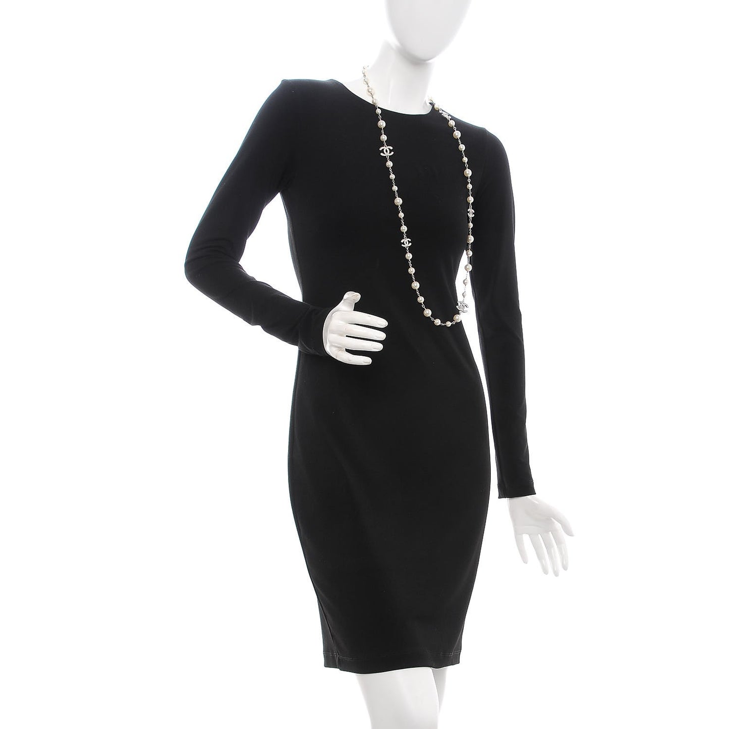 Crystal Pearl CC Long Necklace Silver