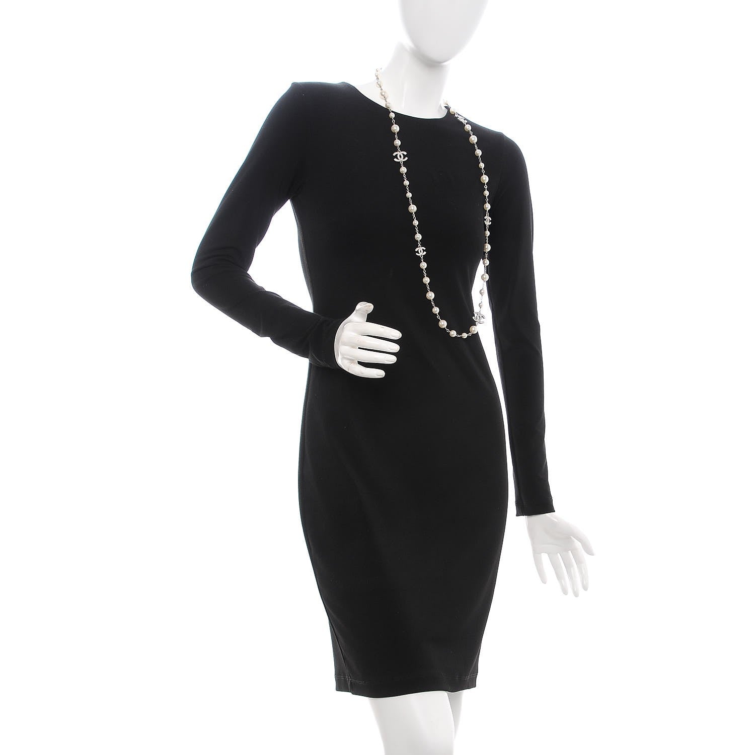 Chanel Crystal Pearl CC Long Necklace Silver 2 of 6