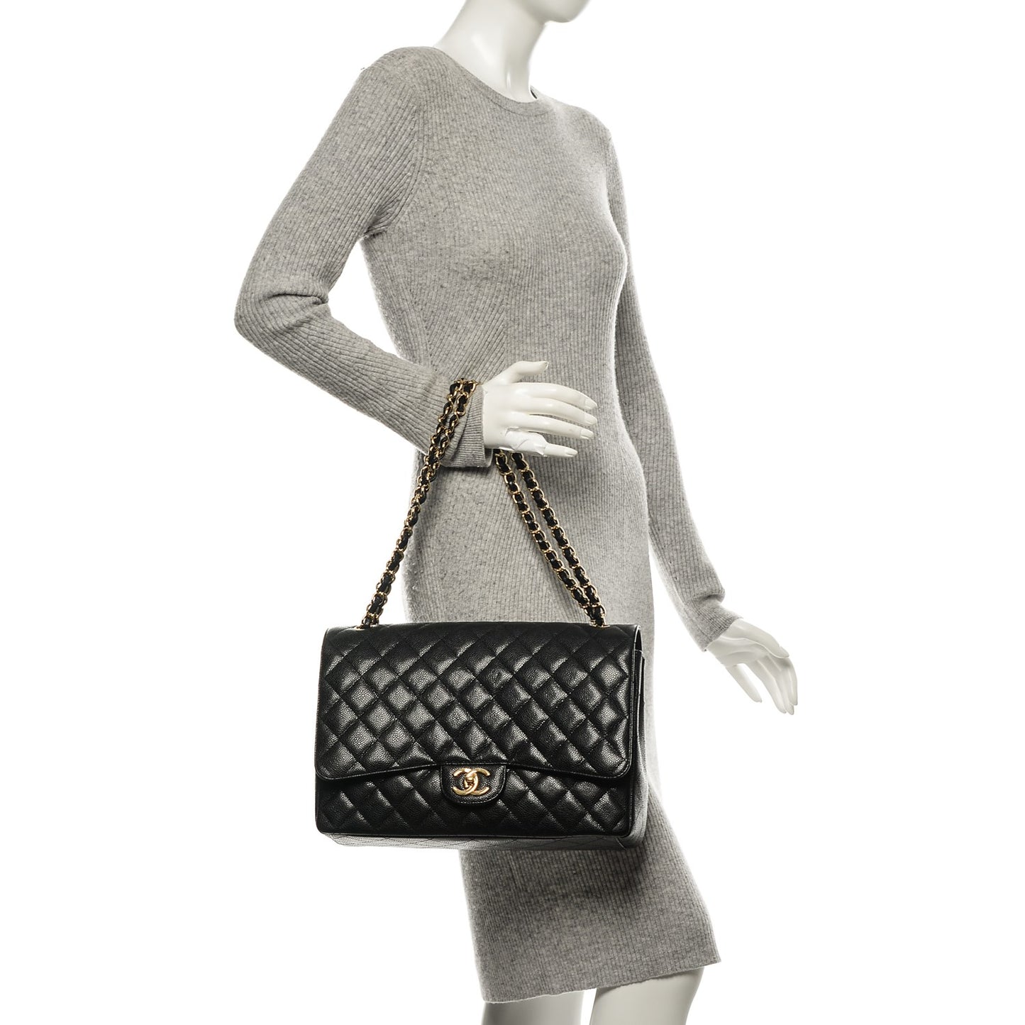 Caviar Quilted Maxi Double Flap Black