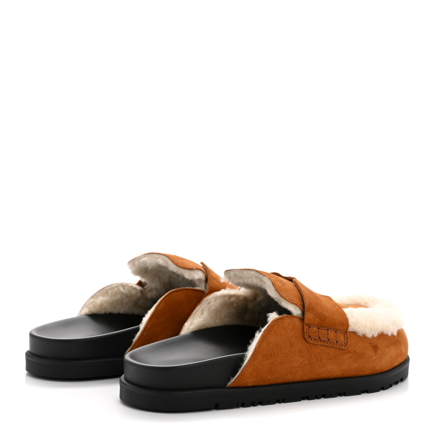Suede Goatskin Shearling Go Mules 38 Beige Kraft Ecru