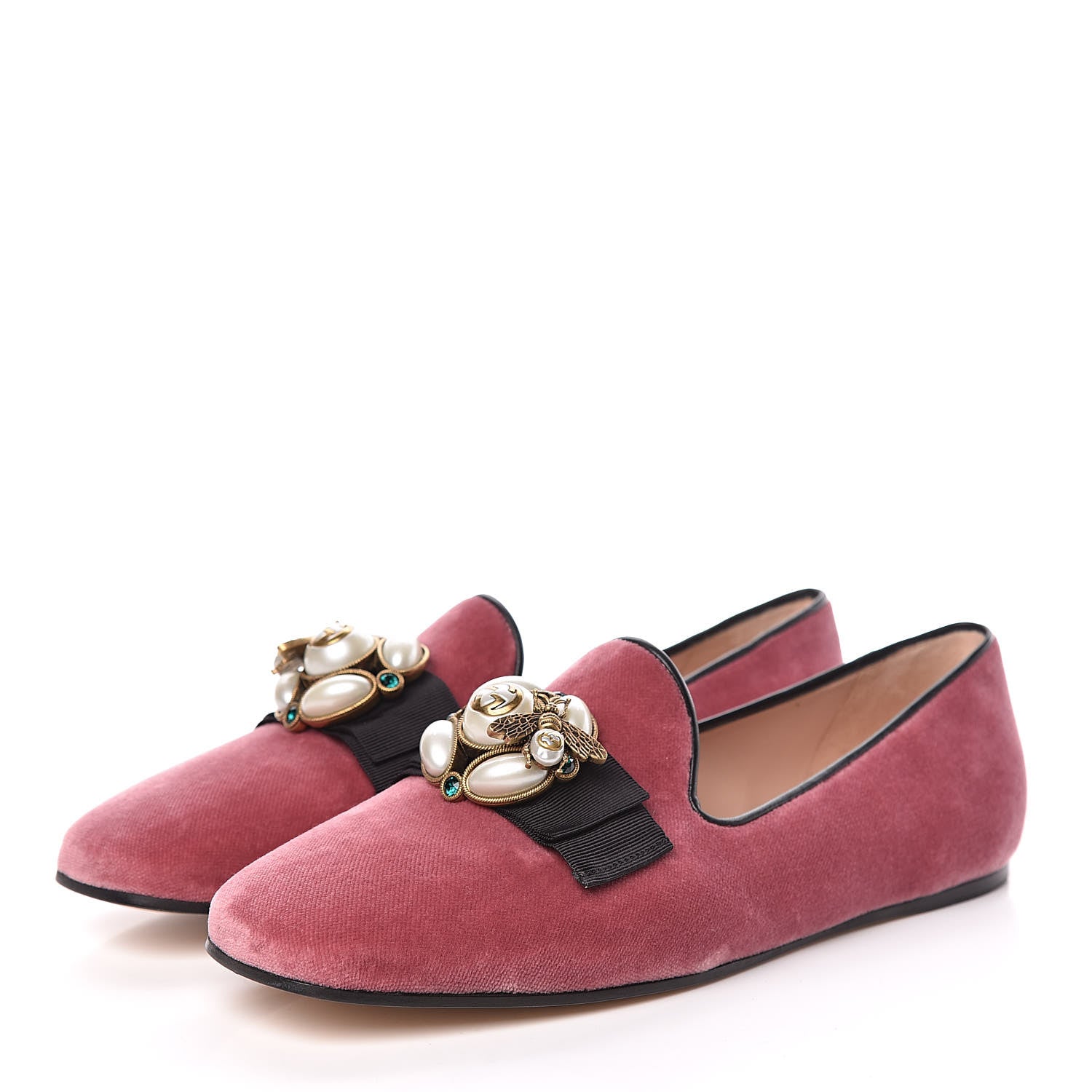 Gucci Velvet Etoile Pearl Embellished Loafers 40 Tibet Red 3 of 9