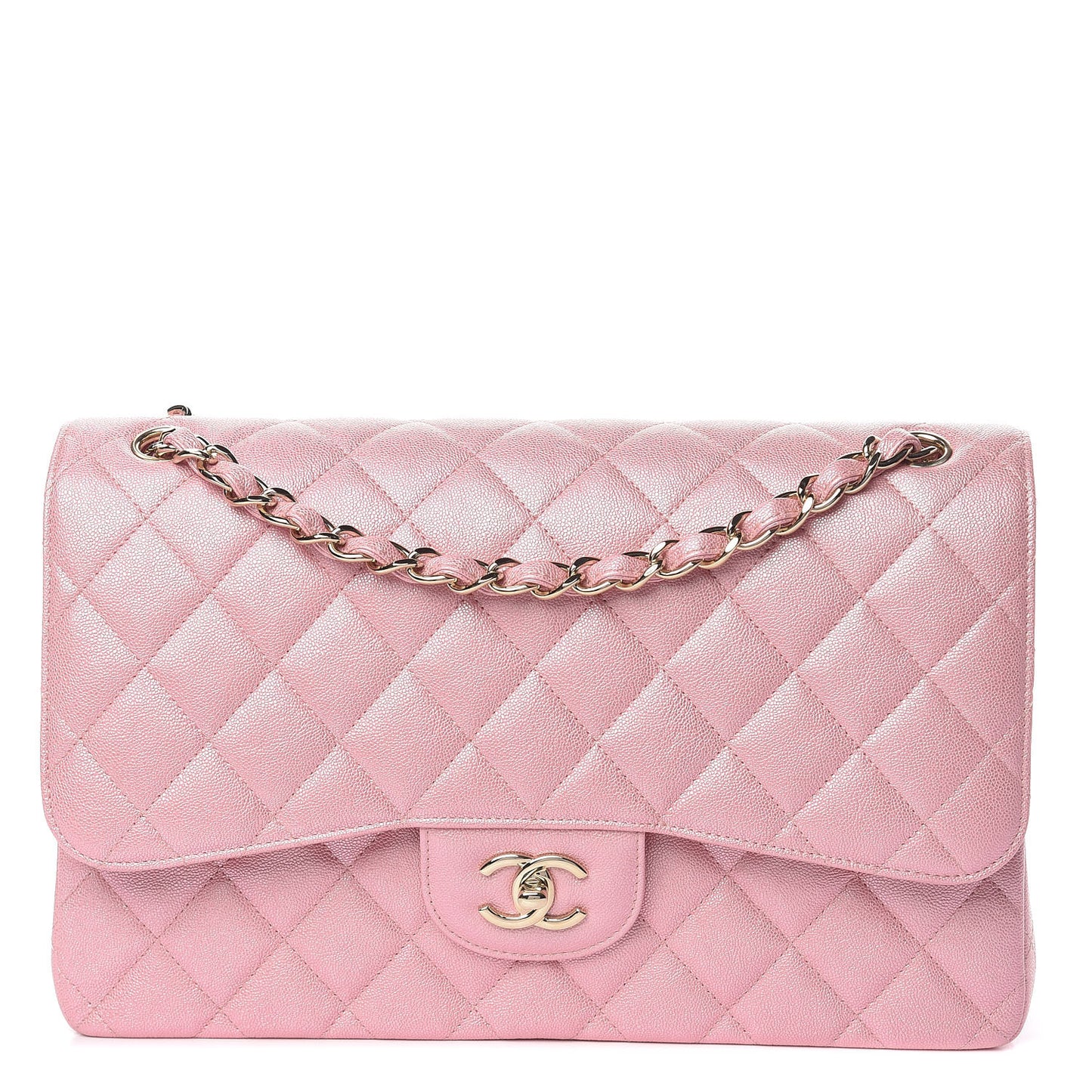 Iridescent Caviar Quilted Jumbo Double Flap Rose Pink