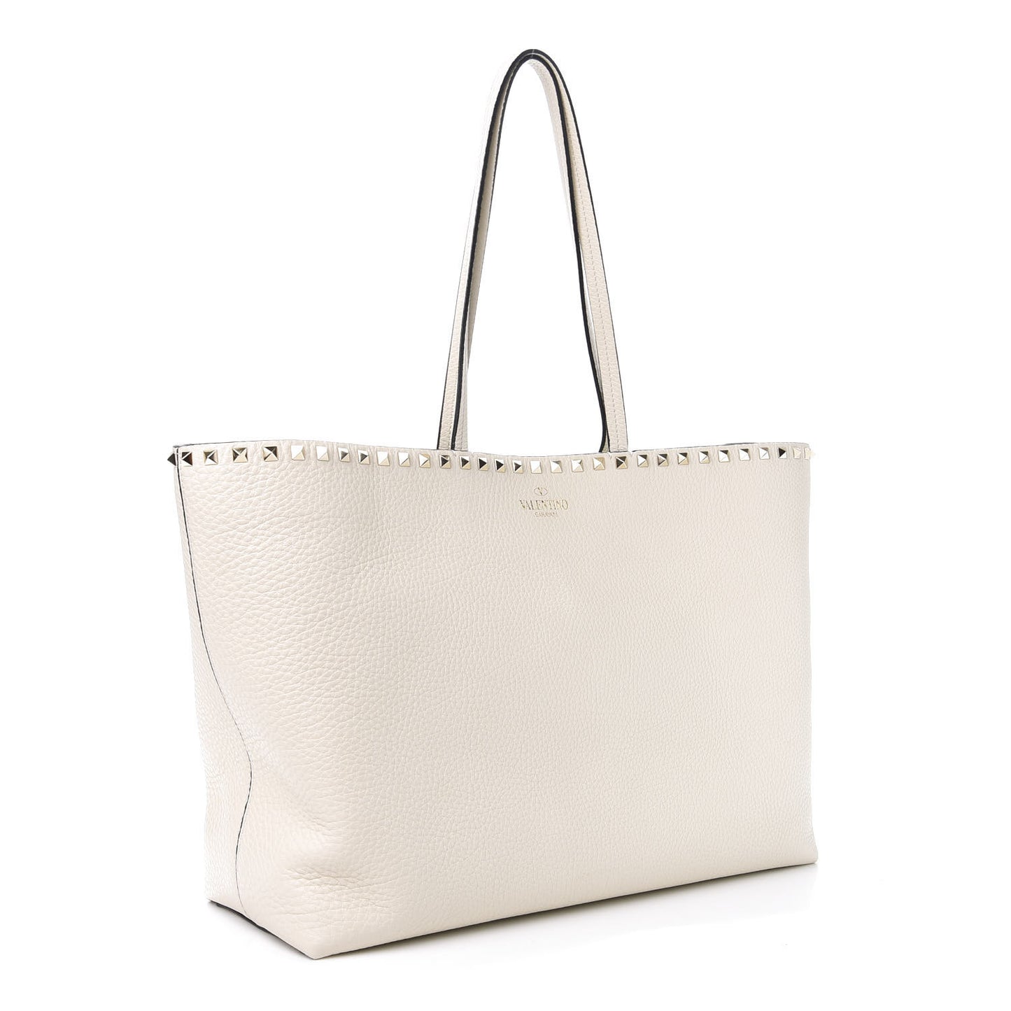 Grained Calfskin Rockstud Shoulder Tote Optic White