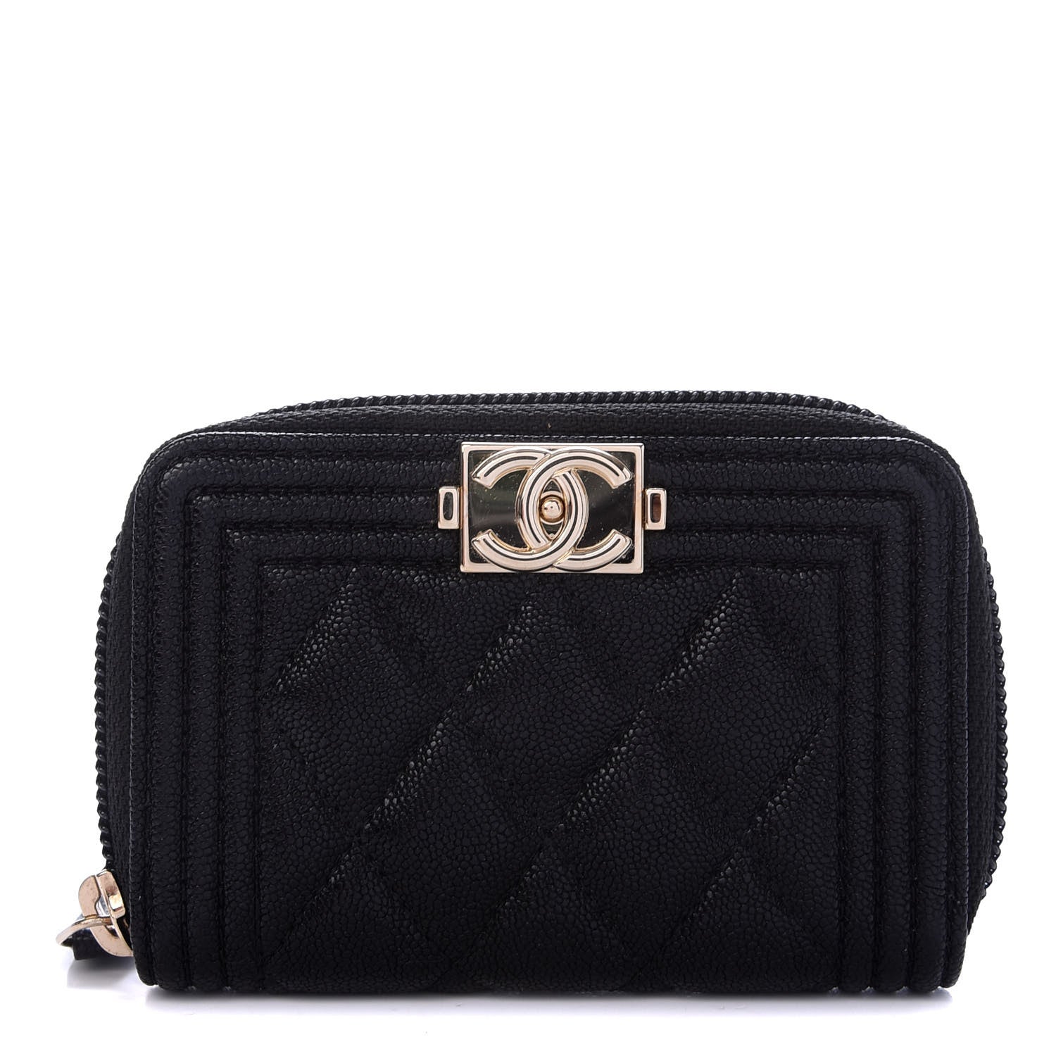 Chanel Caviar Quilted Boy Zip Around Coin Purse Wallet Black 1 of 8