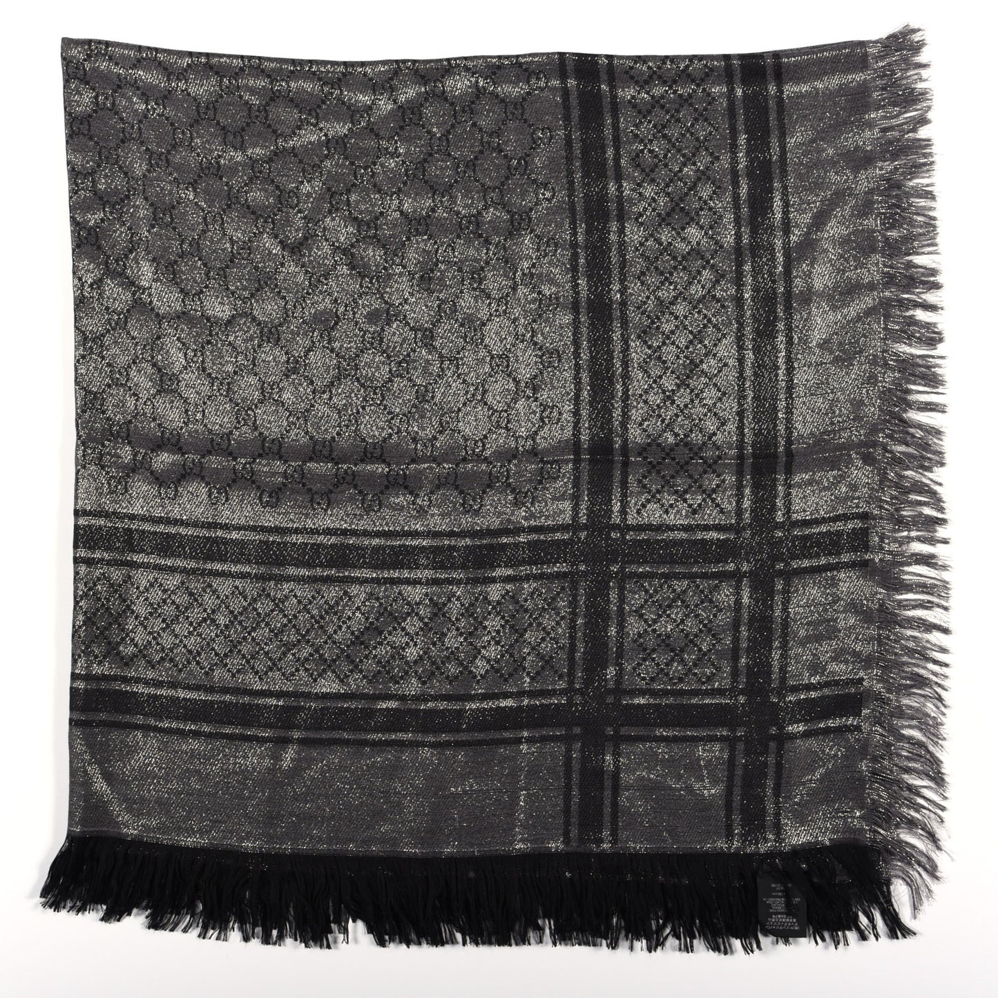 Wool Silk Lurex GG Monogram Diamante Cavendish Square Shawl Grey