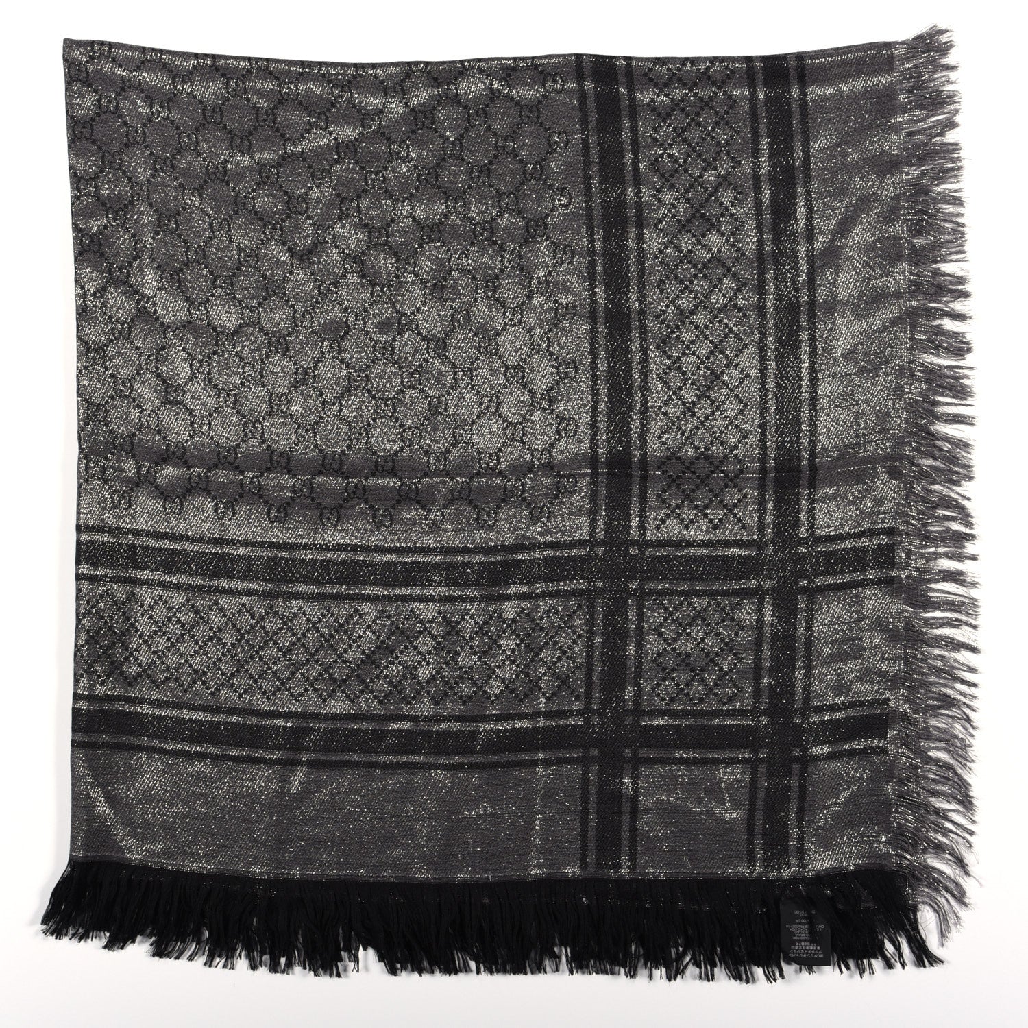 Gucci Wool Silk Lurex GG Monogram Diamante Cavendish Square Shawl Grey 2 of 5