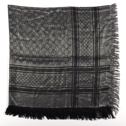 Gucci Wool Silk Lurex GG Monogram Diamante Cavendish Square Shawl Grey 2 of 5