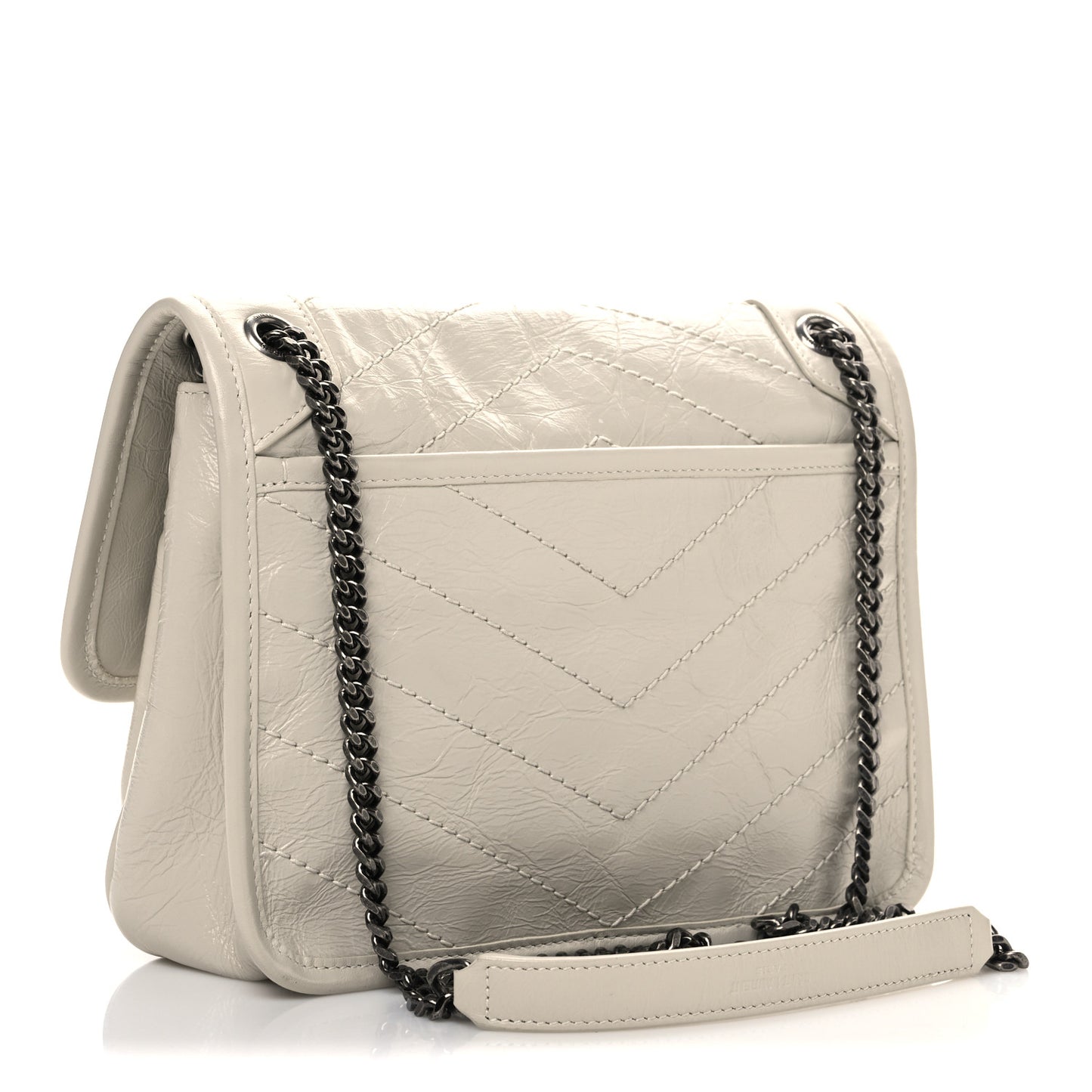 Crinkled Calfskin Matelasse Monogram Baby Niki Chain Satchel Blanc Vintage