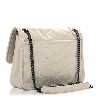 Saint Laurent Crinkled Calfskin Matelasse Monogram Baby Niki Chain Satchel Blanc Vintage 3 of 11