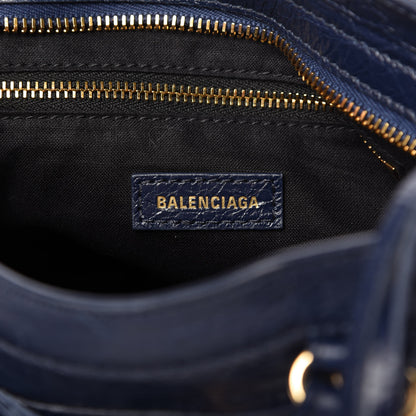 Balenciaga Agneau Classic Gold Hardware Mini City Logo Strap Navy White 8 of 9