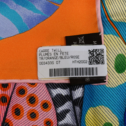 Hermes Silk Plumes En Fete Scarf 90 Orange Bleu Rose 4 of 5