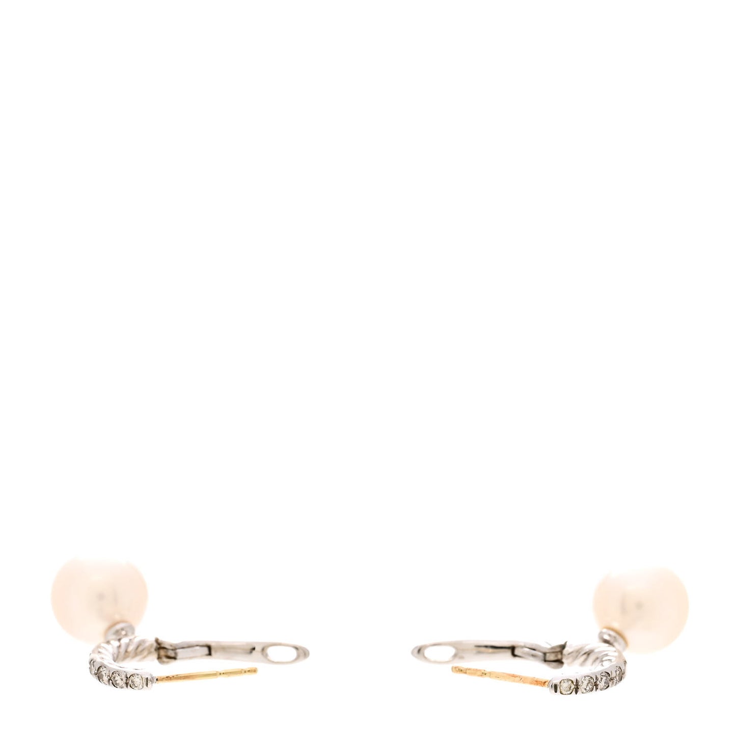 Sterling Silver Diamond Pearl Pave Drop Earrings