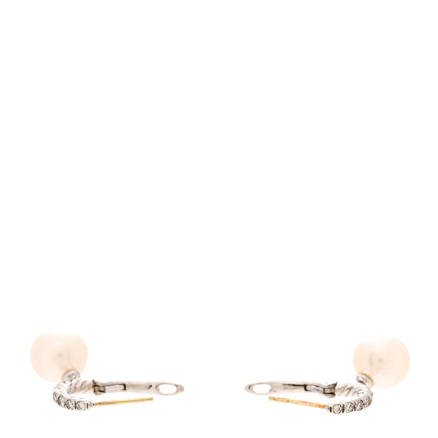 David Yurman Sterling Silver Diamond Pearl Pave Drop Earrings 3 of 5