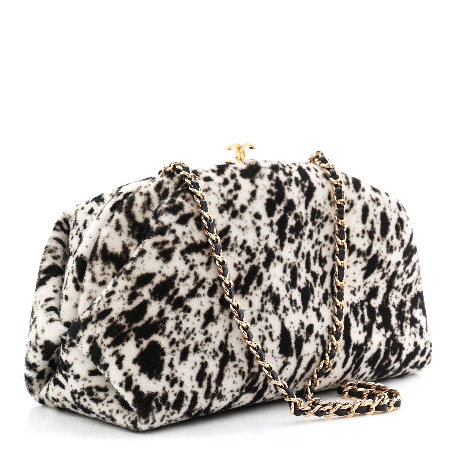 Chanel Lambskin Pony Hair Printed Clutch With Chain Black White 3 of 11