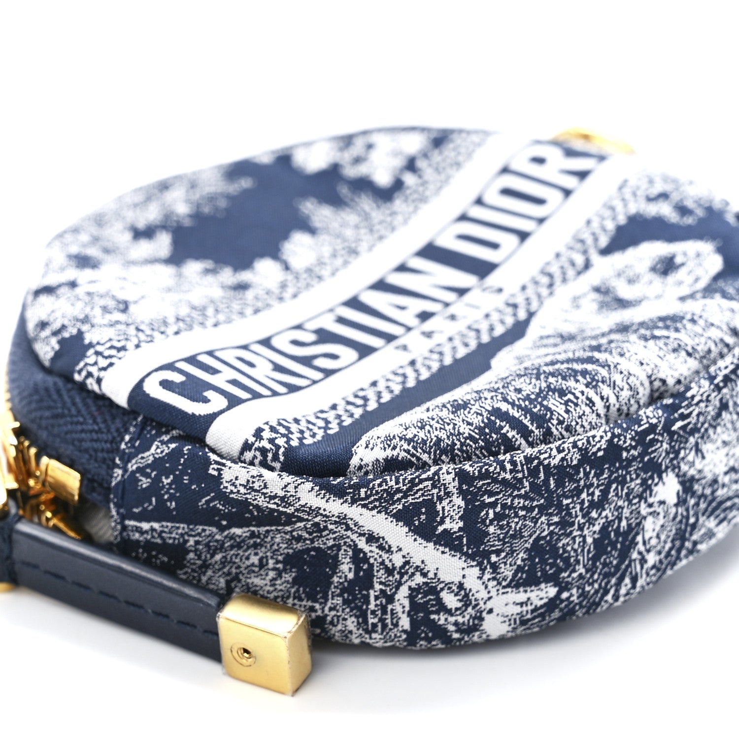 Christian Dior Technical Fabric Embroidered Toile De Jouy DiorTravel Round Coin Purse Blue 10 of 11