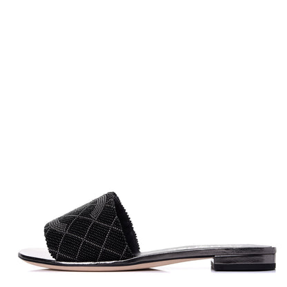 Chanel Pearl Embroidery Flat Sandals 36 Black 1 of 11