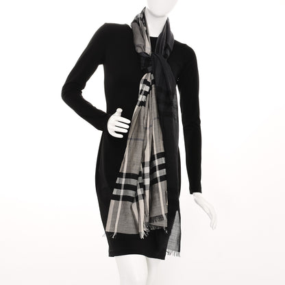 Burberry Wool Silk Ombre Gauze Giant Check Scarf Charcoal 2 of 5